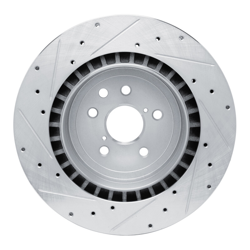 Lexus IS F Brake Rotor (1) - Rear Right - R1 Concepts - Drilled & Slotted - Silver - `08-`14
